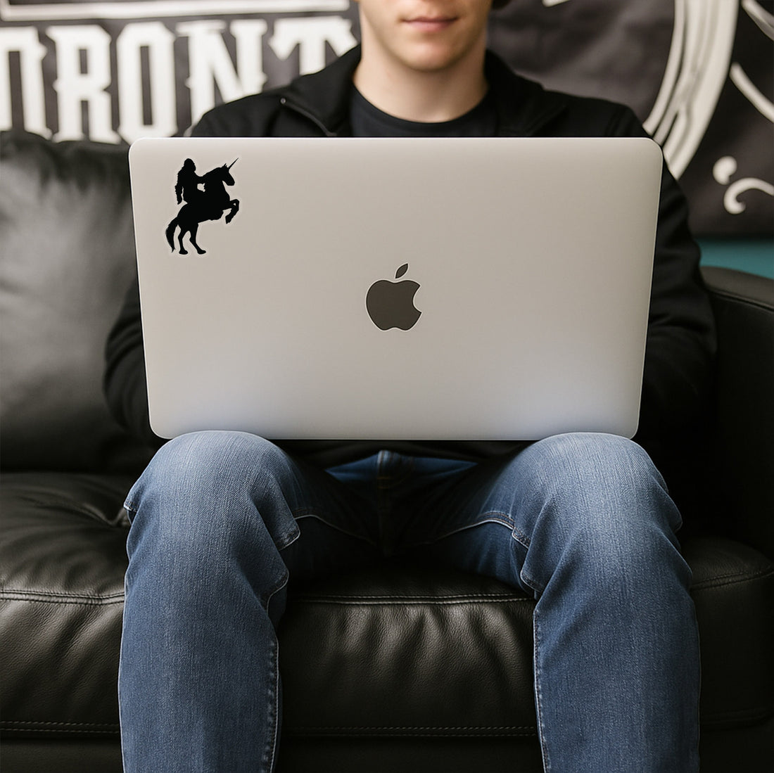 Sasquatch Riding a Unicorn Sticker