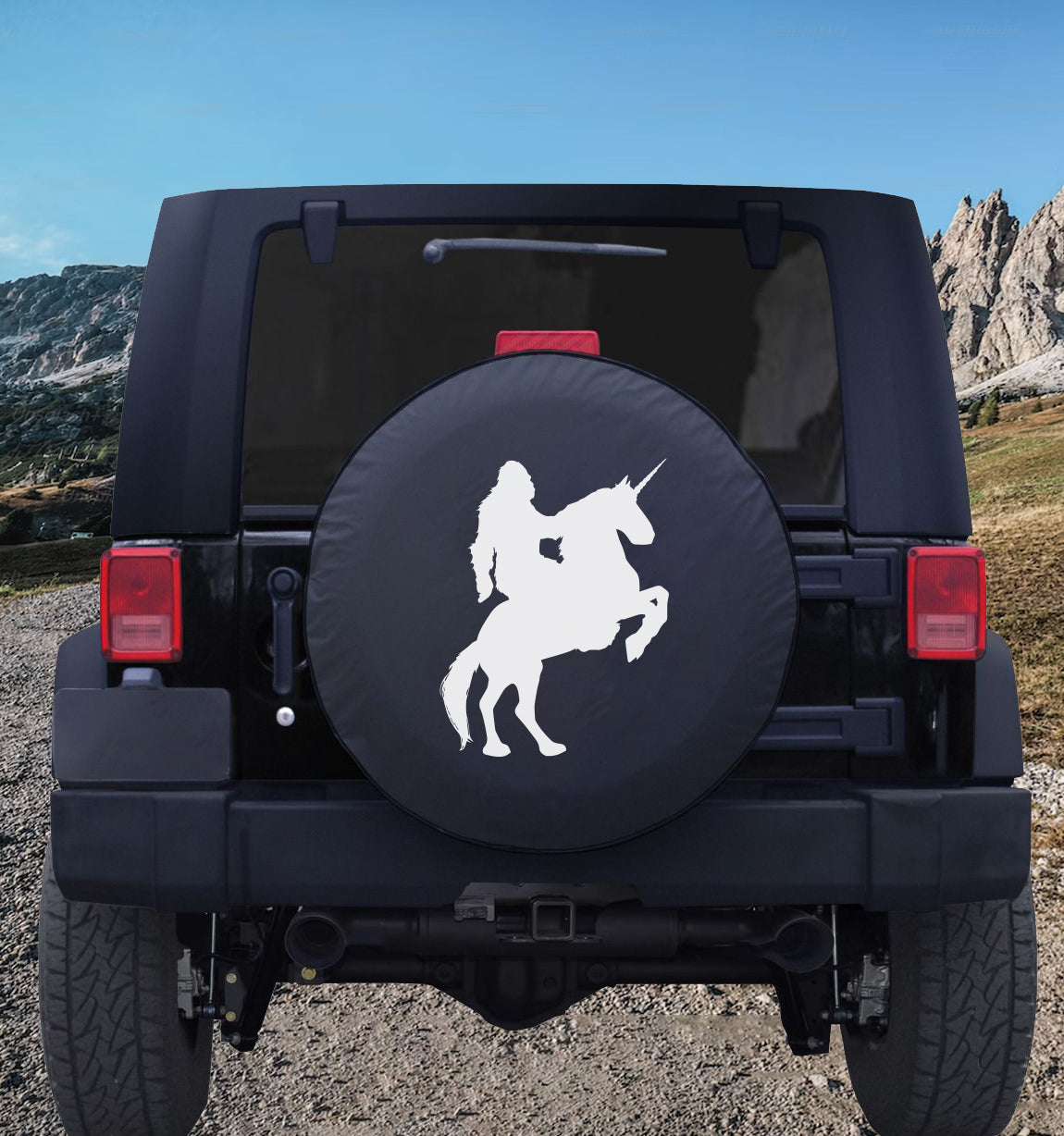 Sasquatch Riding a Unicorn Spare Tire Cover