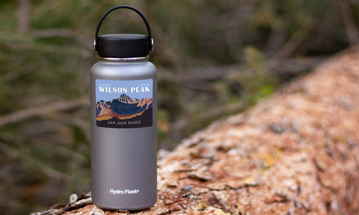 Wlison Peak Colorado 14er Sticker on water bottle