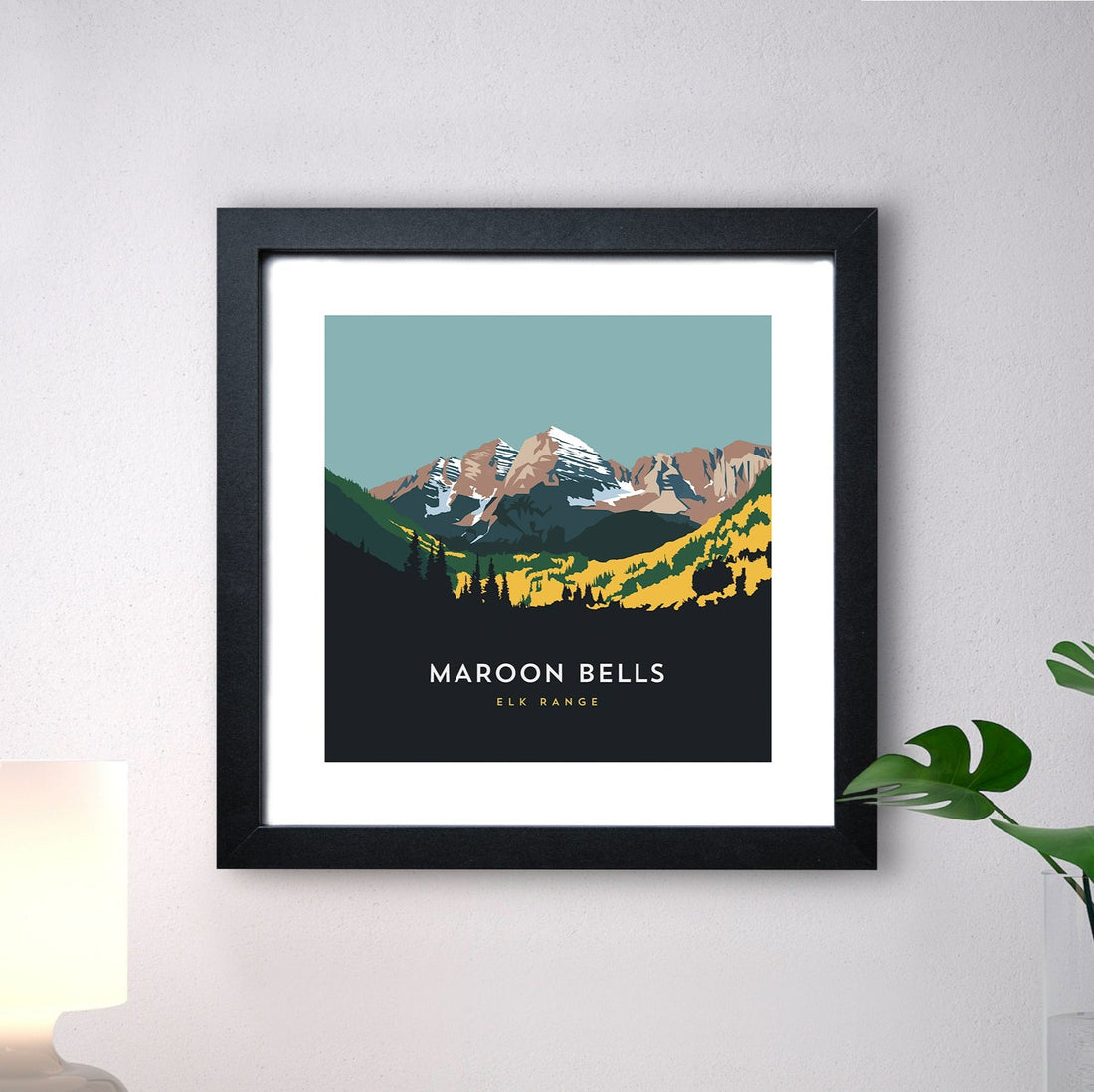 Maroon Bells Art Print with Black Frame 