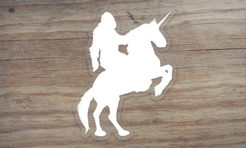 Sasquatch Riding a Unicorn Clear Die Cut Sticker